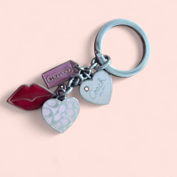 Rare Coach Heart & Lips In Color Pink & Red Charm Keychain - Picture 3 of 5